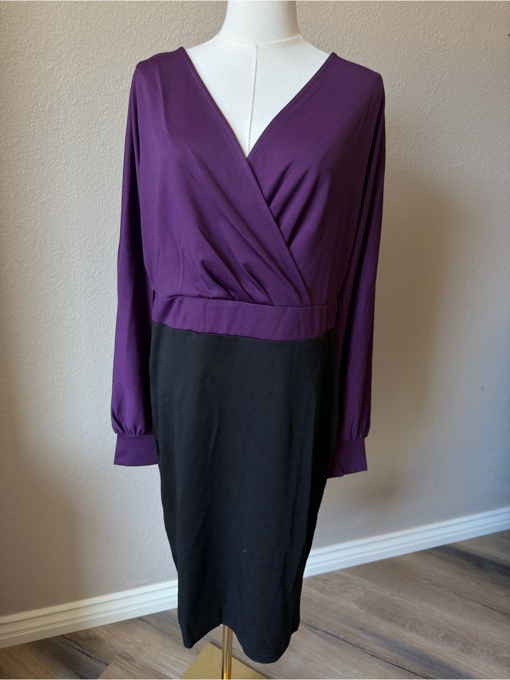 NWT Grace Karin Purple and Black Wrap Midi Dress, Large - Picture 1 of 9